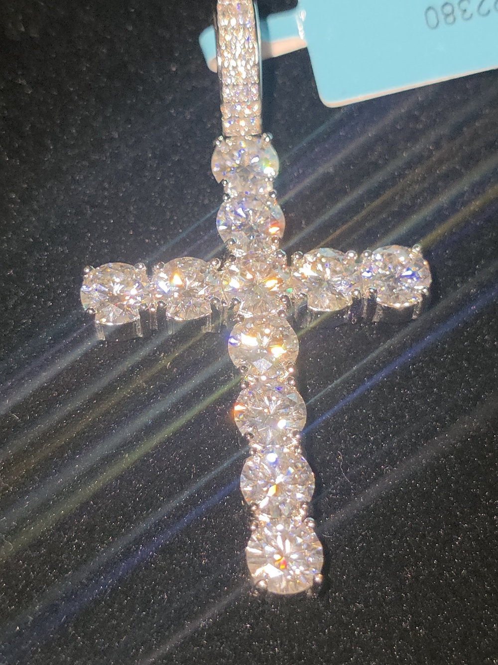 925 Sterling Silver 9.05 CTW VVS D Color Moissanite Tennis Cross Pendant 55mm - Picture 7 of 9